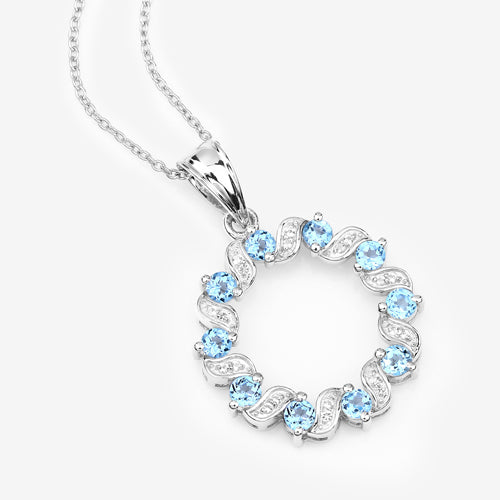 1.30 Carat Genuine Swiss Blue Topaz and White Topaz .925 Sterling Silver Pendant on sale at MyriadMart