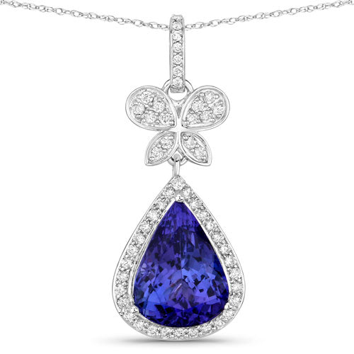 5.54 Carat Genuine Tanzanite and White Diamond 18K White Gold Pendant on sale at MyriadMart