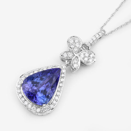 5.54 Carat Genuine Tanzanite and White Diamond 18K White Gold Pendant on sale at MyriadMart
