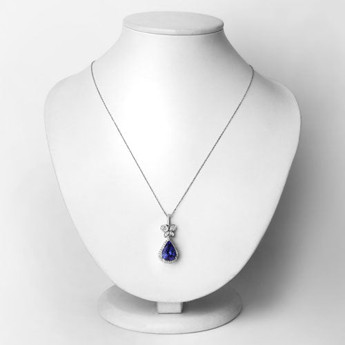 5.54 Carat Genuine Tanzanite and White Diamond 18K White Gold Pendant on sale at MyriadMart