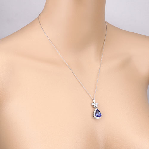 5.54 Carat Genuine Tanzanite and White Diamond 18K White Gold Pendant on sale at MyriadMart