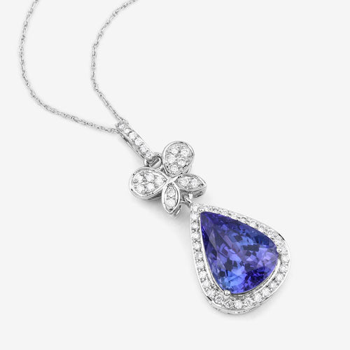 5.54 Carat Genuine Tanzanite and White Diamond 18K White Gold Pendant on sale at MyriadMart