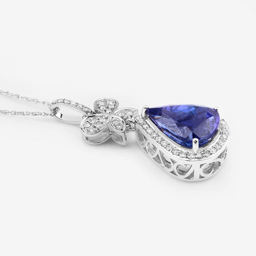5.54 Carat Genuine Tanzanite and White Diamond 18K White Gold Pendant on sale at MyriadMart