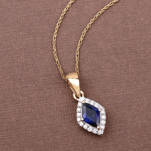 0.92 Carat Genuine Blue Sapphire and White Diamond 14K Yellow Gold Pendant on sale at MyriadMart
