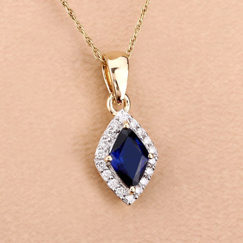 0.92 Carat Genuine Blue Sapphire and White Diamond 14K Yellow Gold Pendant on sale at MyriadMart