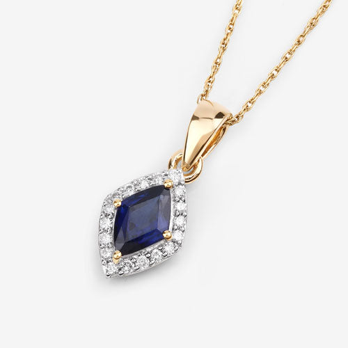 0.92 Carat Genuine Blue Sapphire and White Diamond 14K Yellow Gold Pendant on sale at MyriadMart