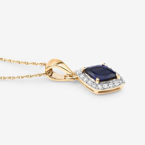 0.92 Carat Genuine Blue Sapphire and White Diamond 14K Yellow Gold Pendant on sale at MyriadMart