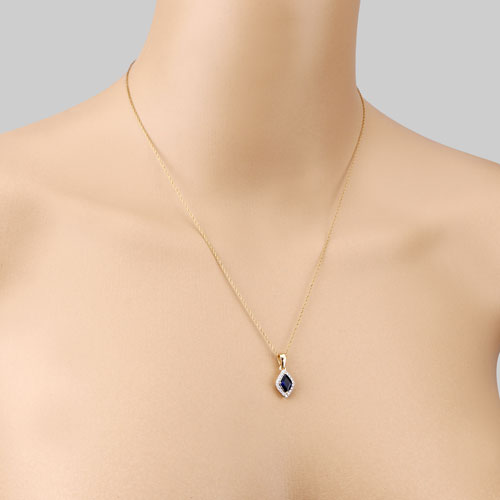 0.92 Carat Genuine Blue Sapphire and White Diamond 14K Yellow Gold Pendant on sale at MyriadMart