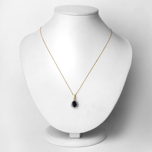 2.09 Carat Genuine Blue Sapphire and White Diamond 14K Yellow Gold Pendant on sale at MyriadMart