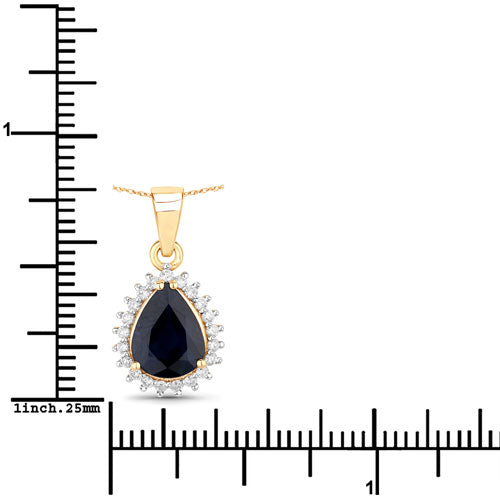 2.09 Carat Genuine Blue Sapphire and White Diamond 14K Yellow Gold Pendant on sale at MyriadMart
