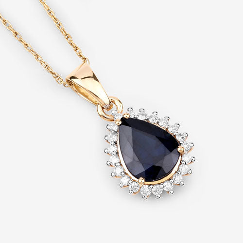 2.09 Carat Genuine Blue Sapphire and White Diamond 14K Yellow Gold Pendant on sale at MyriadMart