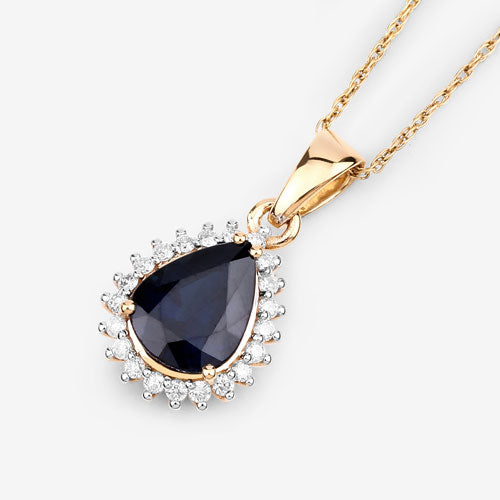2.09 Carat Genuine Blue Sapphire and White Diamond 14K Yellow Gold Pendant on sale at MyriadMart