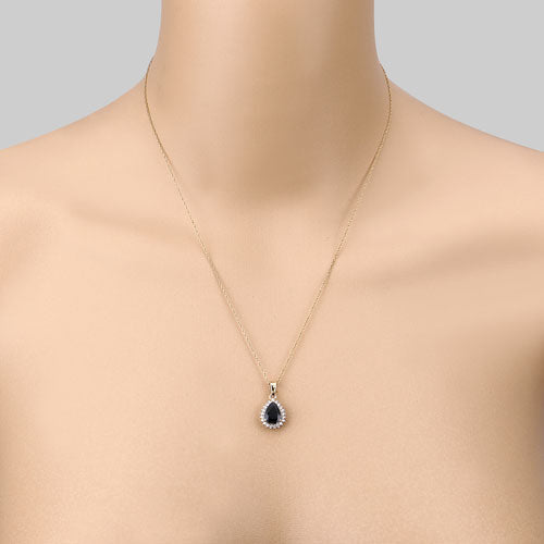 2.09 Carat Genuine Blue Sapphire and White Diamond 14K Yellow Gold Pendant on sale at MyriadMart
