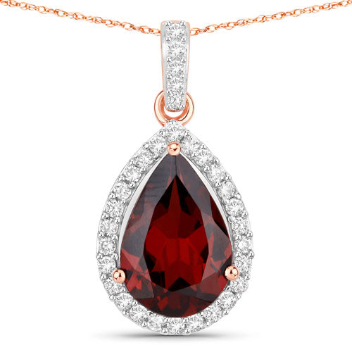 3.29 Carat Genuine Rhodolite and White Diamond 14K Rose Gold Pendant on sale at MyriadMart