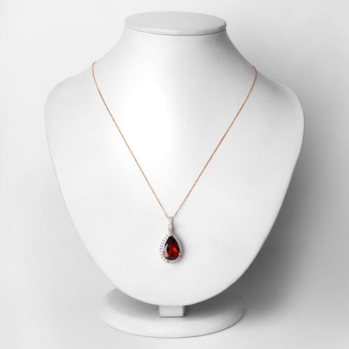 3.29 Carat Genuine Rhodolite and White Diamond 14K Rose Gold Pendant on sale at MyriadMart