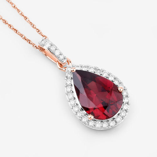 3.29 Carat Genuine Rhodolite and White Diamond 14K Rose Gold Pendant on sale at MyriadMart