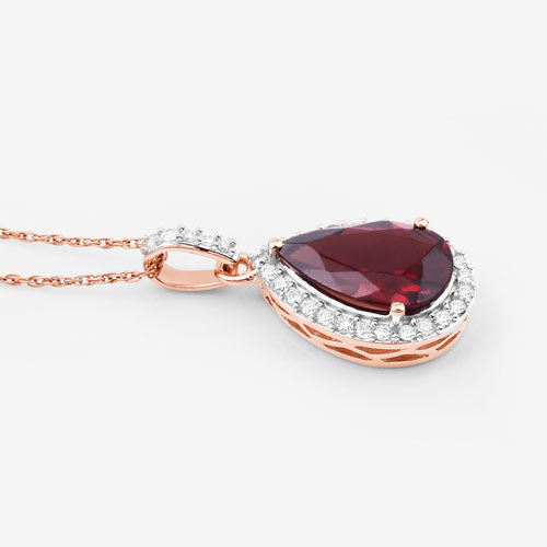 3.29 Carat Genuine Rhodolite and White Diamond 14K Rose Gold Pendant on sale at MyriadMart