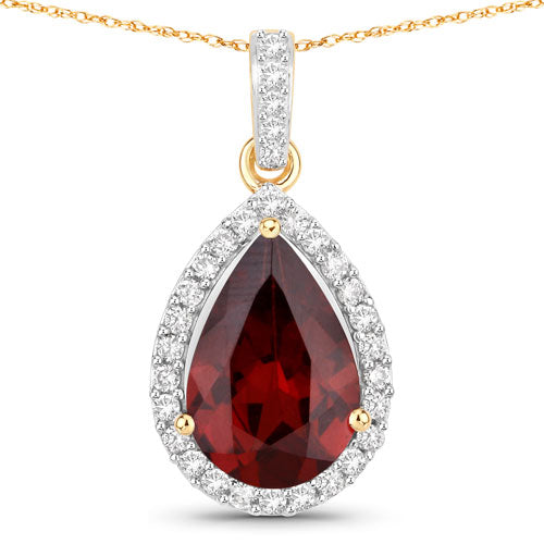 3.29 Carat Genuine Rhodolite and White Diamond 14K Yellow Gold Pendant on sale at MyriadMart