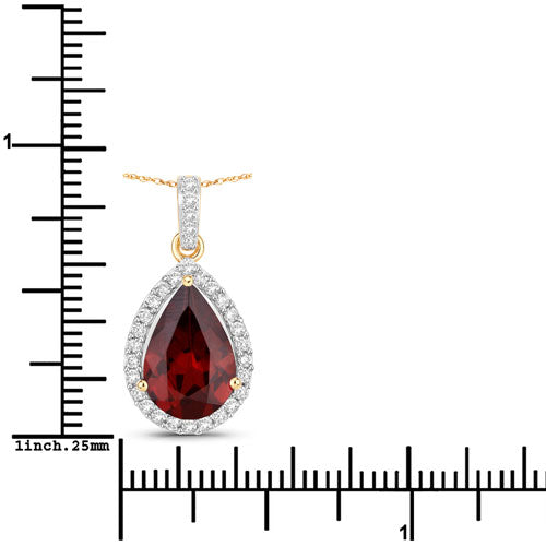 3.29 Carat Genuine Rhodolite and White Diamond 14K Yellow Gold Pendant on sale at MyriadMart