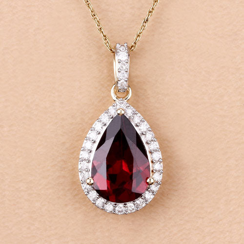 3.29 Carat Genuine Rhodolite and White Diamond 14K Yellow Gold Pendant on sale at MyriadMart