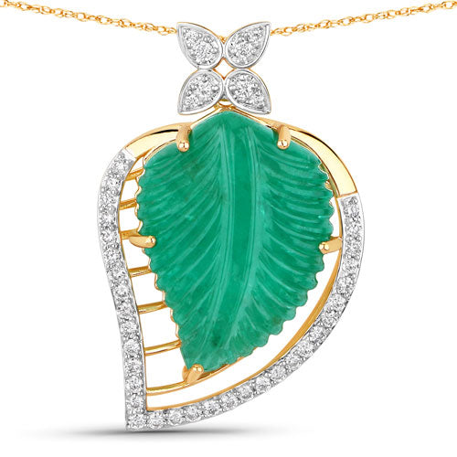 29.67 Carat Genuine Colombian Emerald and White Diamond 14K Yellow Gold Pendant on sale at MyriadMart