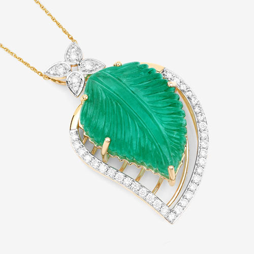 29.67 Carat Genuine Colombian Emerald and White Diamond 14K Yellow Gold Pendant on sale at MyriadMart