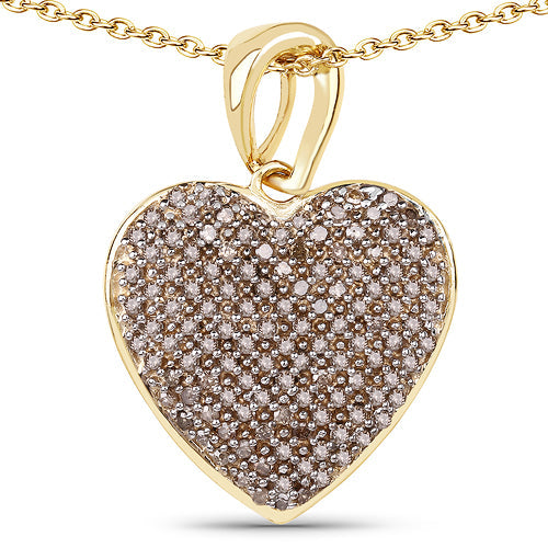 14K Yellow Gold Plated 0.68 Carat Genuine Champagne Diamond .925 Sterling Silver Heart Shape Pendant on sale at MyriadMart