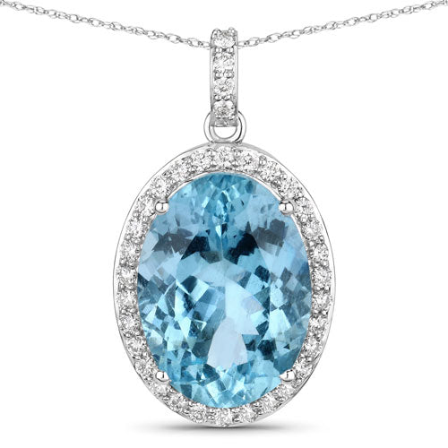 9.59 Carat Genuine Aquamarine and White Diamond 14K White Gold Pendant on sale at MyriadMart