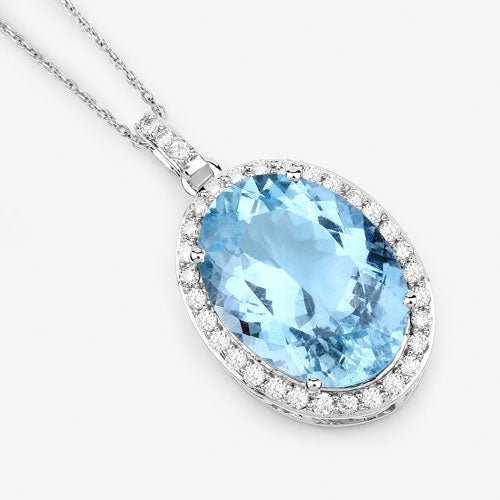 9.59 Carat Genuine Aquamarine and White Diamond 14K White Gold Pendant on sale at MyriadMart