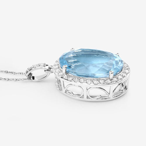 9.59 Carat Genuine Aquamarine and White Diamond 14K White Gold Pendant on sale at MyriadMart