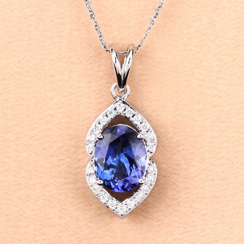 2.44 Carat Genuine Tanzanite and White Diamond 14K White Gold Pendant on sale at MyriadMart