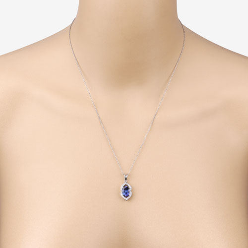 2.44 Carat Genuine Tanzanite and White Diamond 14K White Gold Pendant on sale at MyriadMart