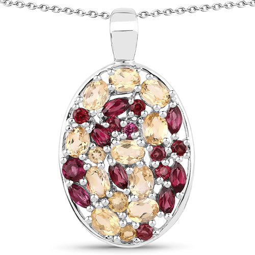2.88 Carat Genuine Citrine and Rhodolite .925 Sterling Silver Pendant on sale at MyriadMart