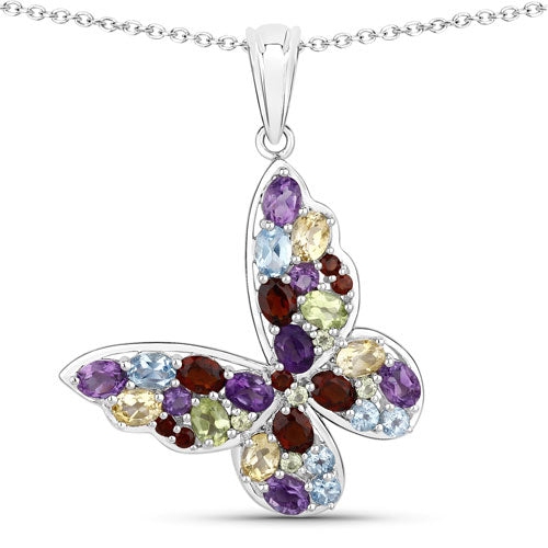 3.80 Carat Genuine Multi Stones .925 Sterling Silver Pendant on sale at MyriadMart