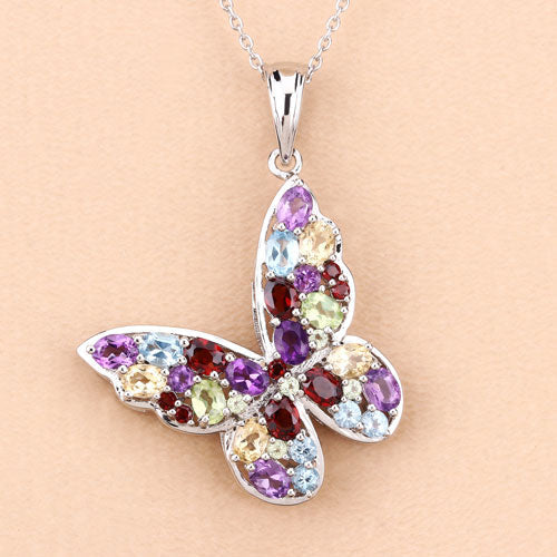 3.80 Carat Genuine Multi Stones .925 Sterling Silver Pendant on sale at MyriadMart