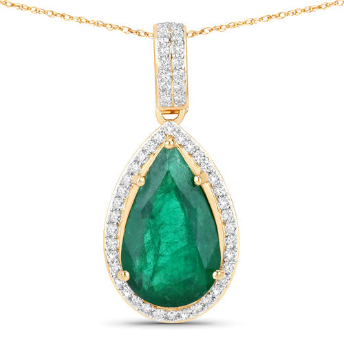 IGI Certified 3.22 Carat Genuine Zambian Emerald and White Diamond 14K Yellow Gold Pendant on sale at MyriadMart