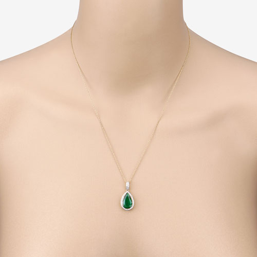 IGI Certified 3.22 Carat Genuine Zambian Emerald and White Diamond 14K Yellow Gold Pendant on sale at MyriadMart