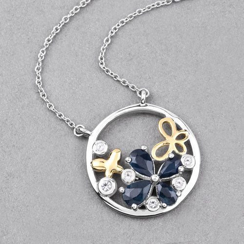1.41 Carat Genuine Blue Sapphire and White Topaz .925 Sterling Silver Pendant on sale at MyriadMart