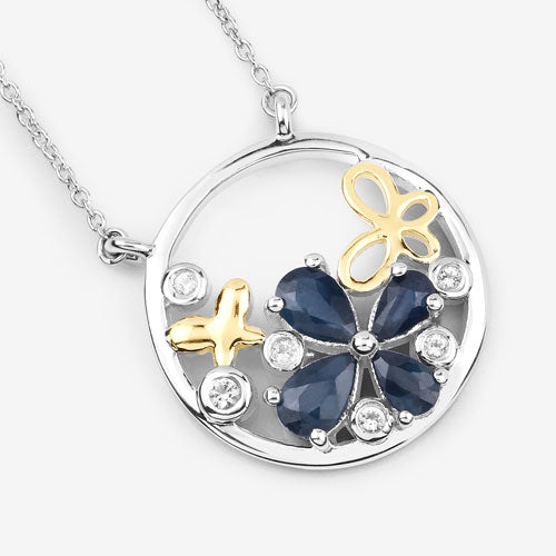 1.41 Carat Genuine Blue Sapphire and White Topaz .925 Sterling Silver Pendant on sale at MyriadMart