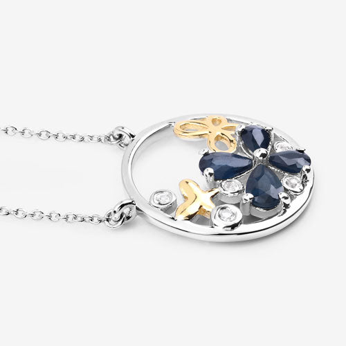 1.41 Carat Genuine Blue Sapphire and White Topaz .925 Sterling Silver Pendant on sale at MyriadMart