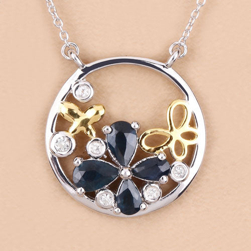 1.41 Carat Genuine Blue Sapphire and White Topaz .925 Sterling Silver Pendant on sale at MyriadMart
