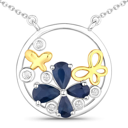 1.41 Carat Genuine Blue Sapphire and White Topaz .925 Sterling Silver Pendant on sale at MyriadMart