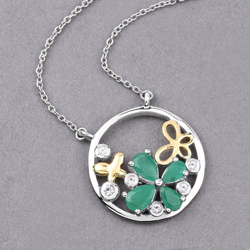 1.35 Carat Genuine Emerald and White Topaz .925 Sterling Silver Pendant on sale at MyriadMart