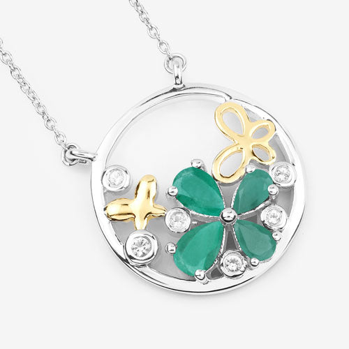 1.35 Carat Genuine Emerald and White Topaz .925 Sterling Silver Pendant on sale at MyriadMart