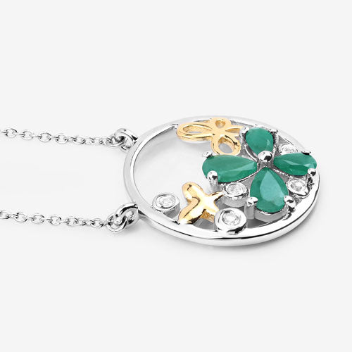 1.35 Carat Genuine Emerald and White Topaz .925 Sterling Silver Pendant on sale at MyriadMart