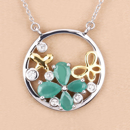 1.35 Carat Genuine Emerald and White Topaz .925 Sterling Silver Pendant on sale at MyriadMart