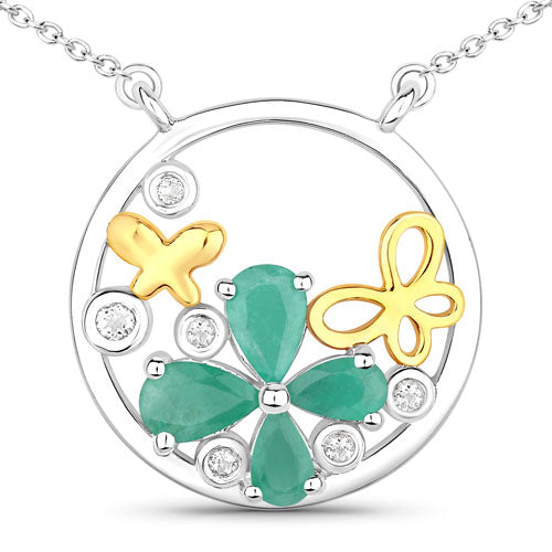 1.35 Carat Genuine Emerald and White Topaz .925 Sterling Silver Pendant on sale at MyriadMart