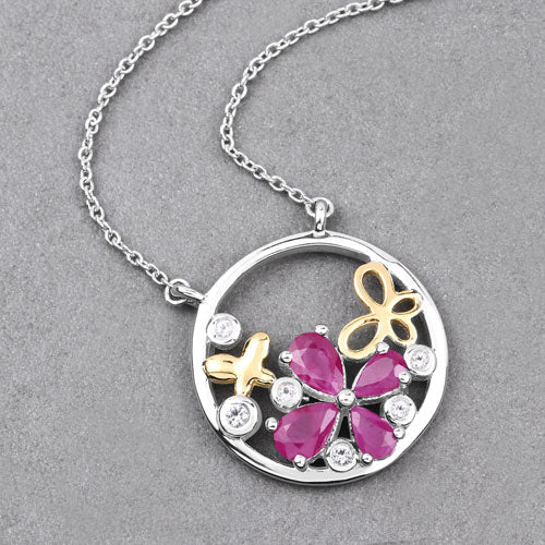 1.47 Carat Genuine Ruby and White Topaz .925 Sterling Silver Pendant on sale at MyriadMart