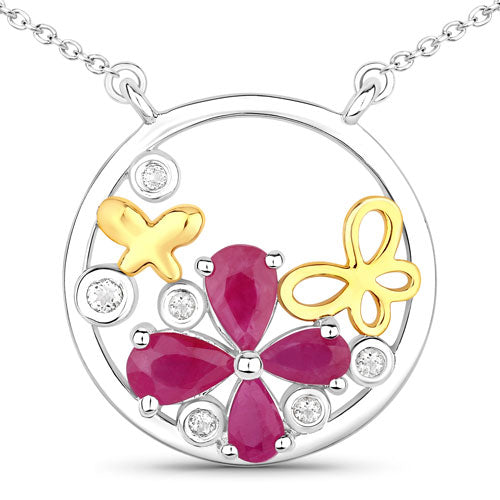 1.47 Carat Genuine Ruby and White Topaz .925 Sterling Silver Pendant on sale at MyriadMart