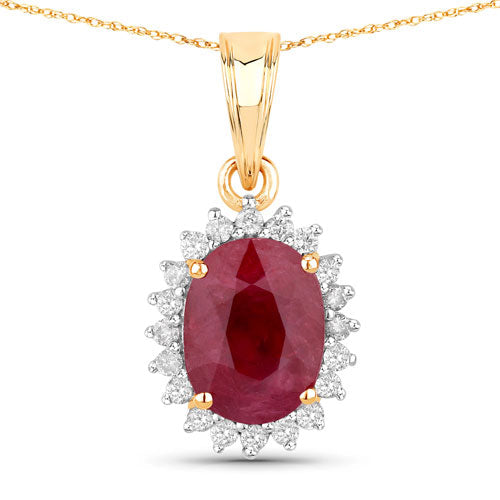 1.60 Carat Genuine Ruby and White Diamond 10K Yellow Gold Pendant on sale at MyriadMart